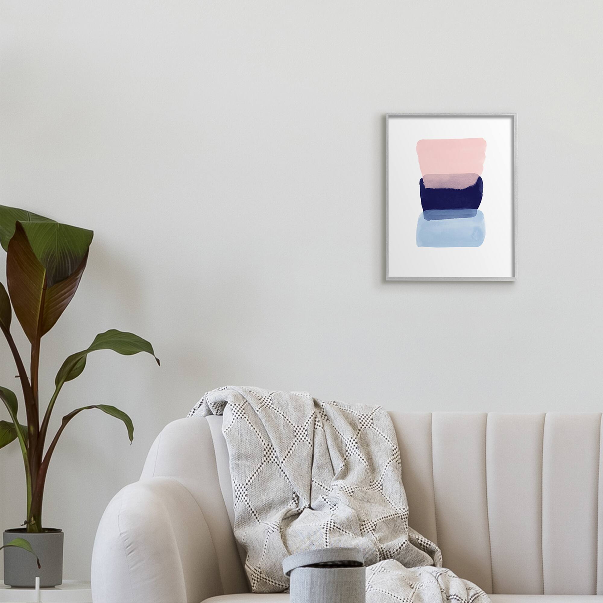 Stupell Industries Layered Squares Abstract Sides Blue Pink in Gray Frame Wall Art